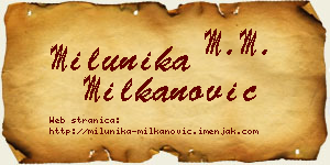 Milunika Milkanović vizit kartica
